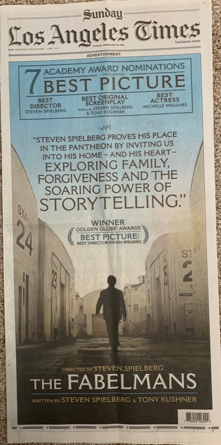 ACADEMY AWARD NOMINATIONS / The Fabelmans (2022) / 11 x 22.75 / 22 x 22.75 Open