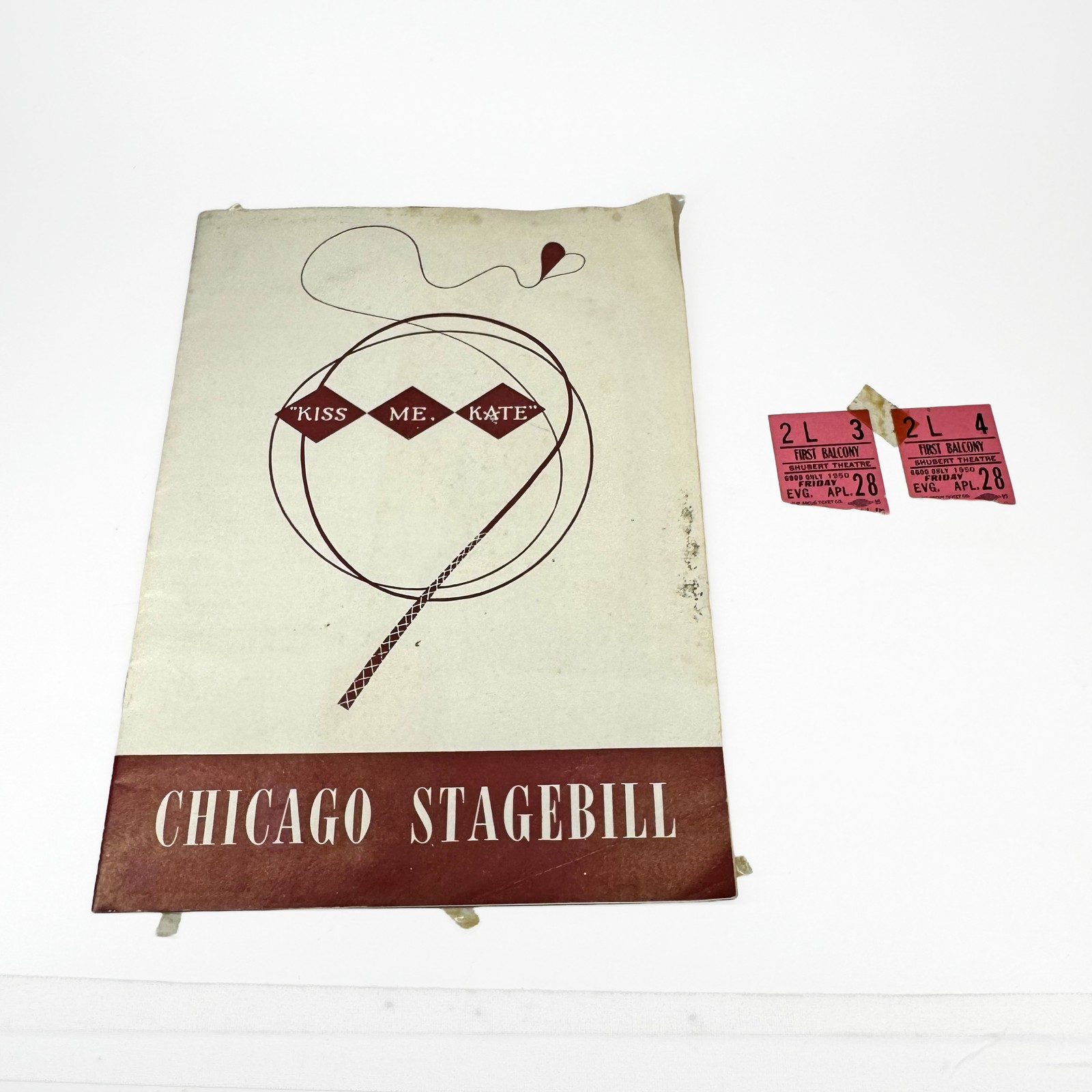 Vintage 1950s KISS ME, KATE Chicago Shubert Theatre Stagebill Program + Tickets