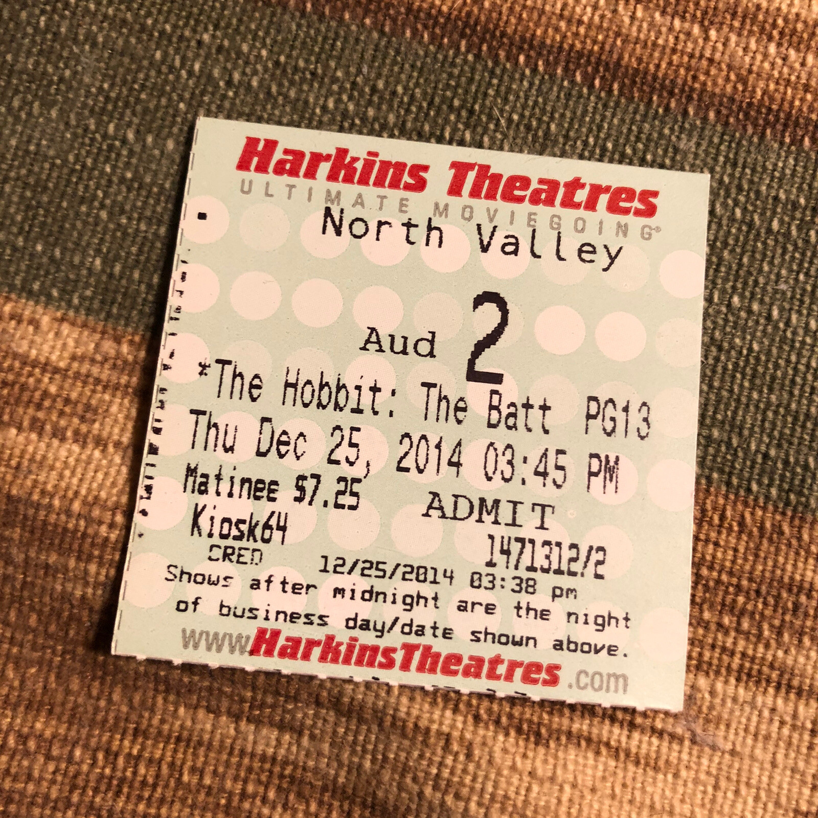 The Hobbit – The Battle Of The Five Armies – movie theater ticket stub, souvenir