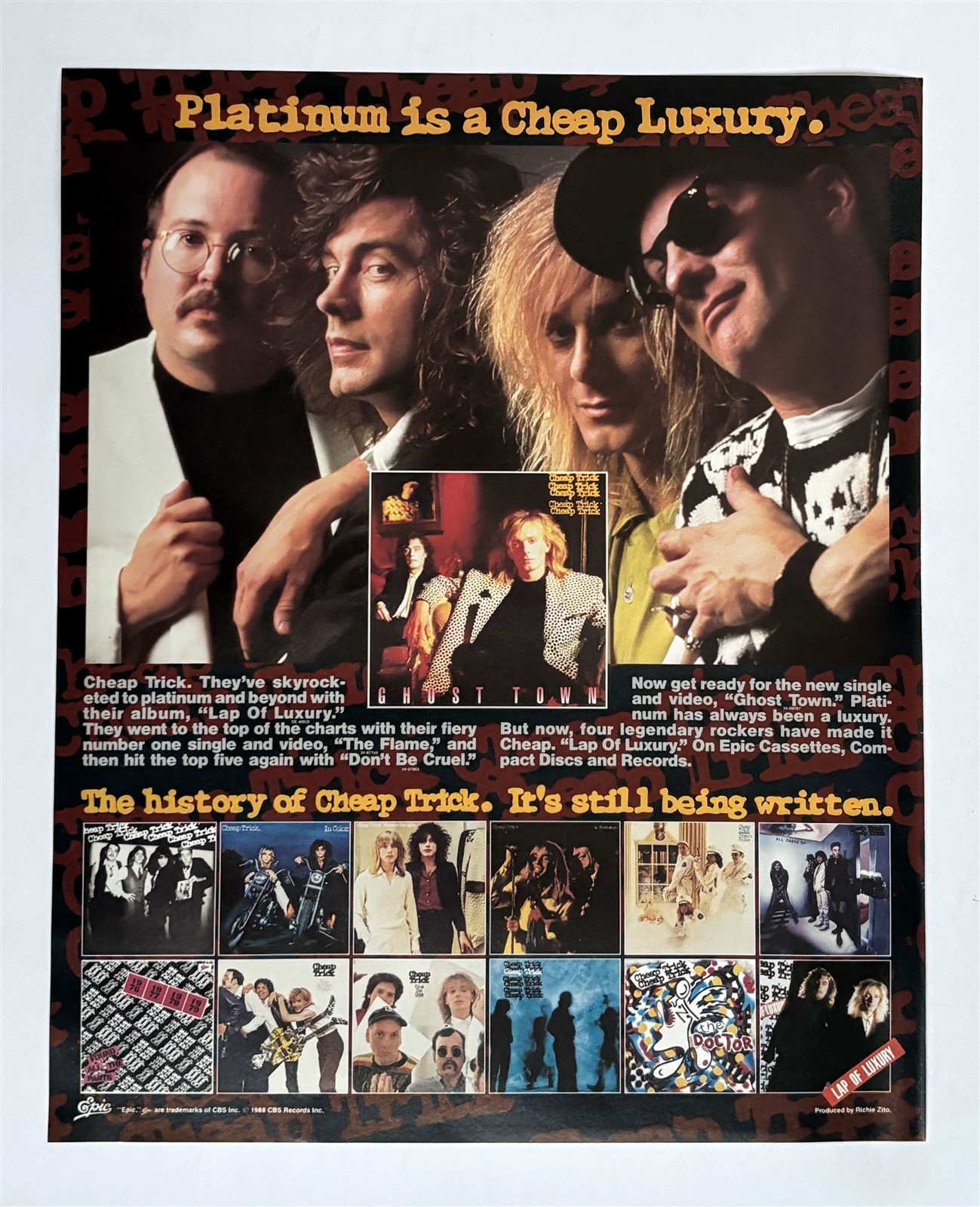 Cheap Trick Lap of Luxury, Ghost Town & Album Catalog 1988 Poster-Style Print Ad