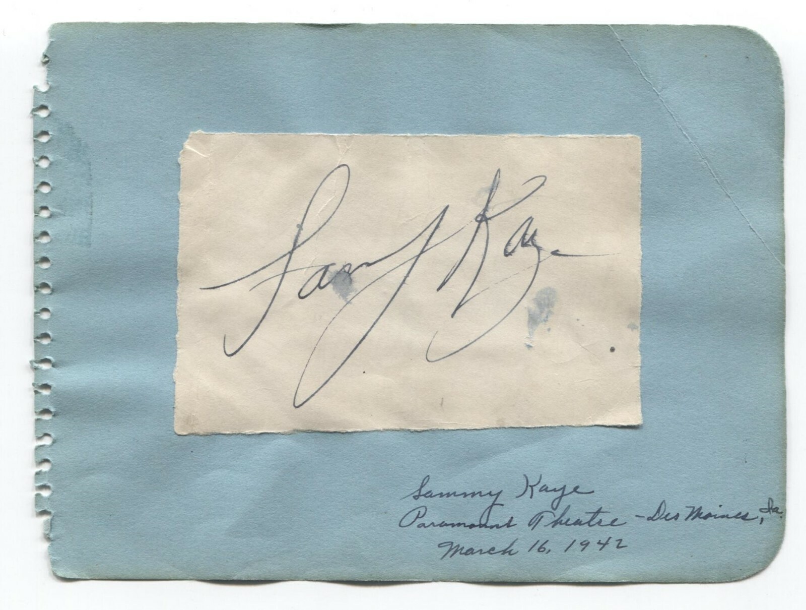 Sammy Kaye Signed Album Page Autographed 1942 Signature