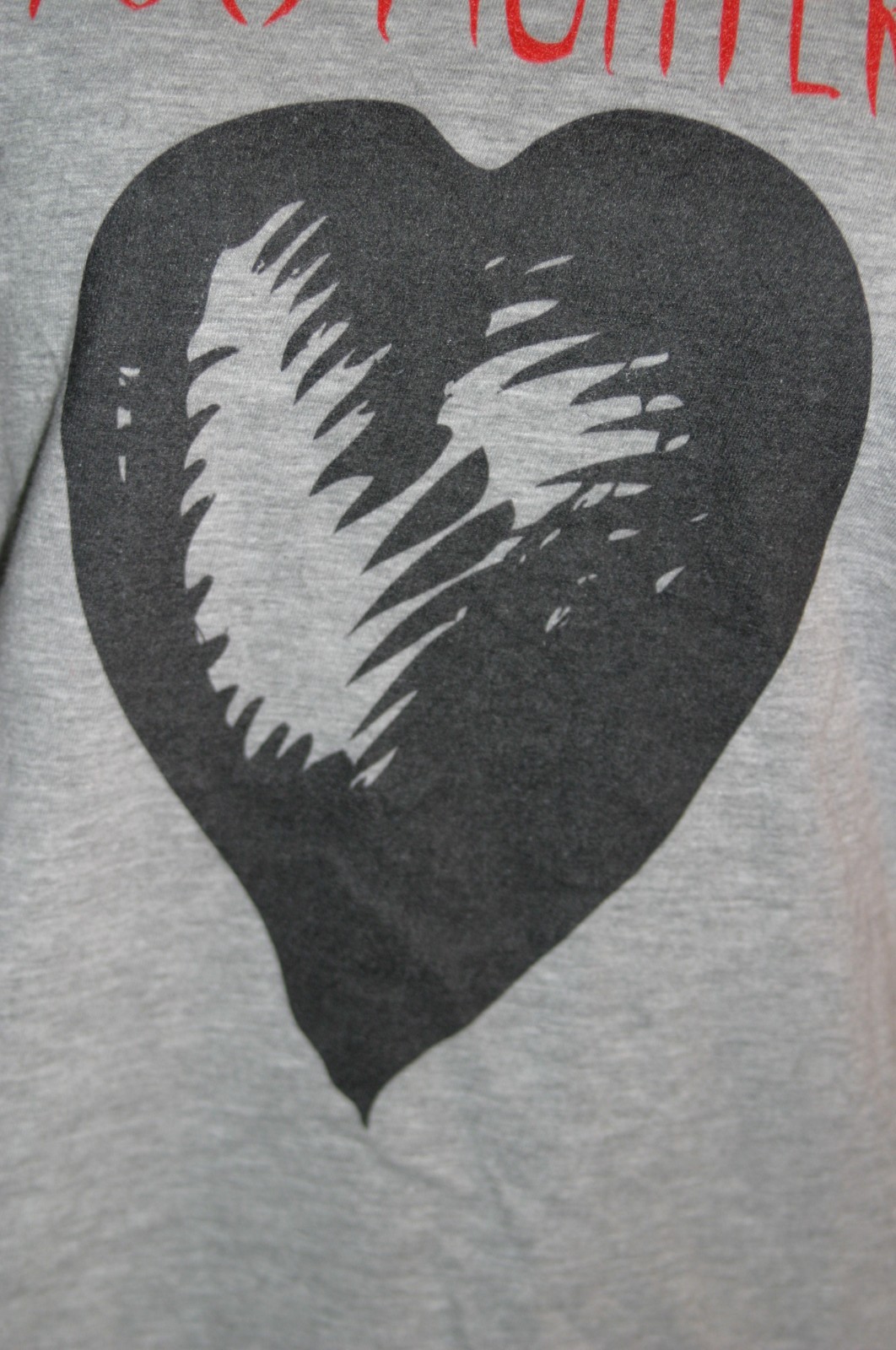 FANTASTIC FOO FIGHTER GREY WITH BLACK HEART, RED LETTERING T-SHIRT SZ S-M