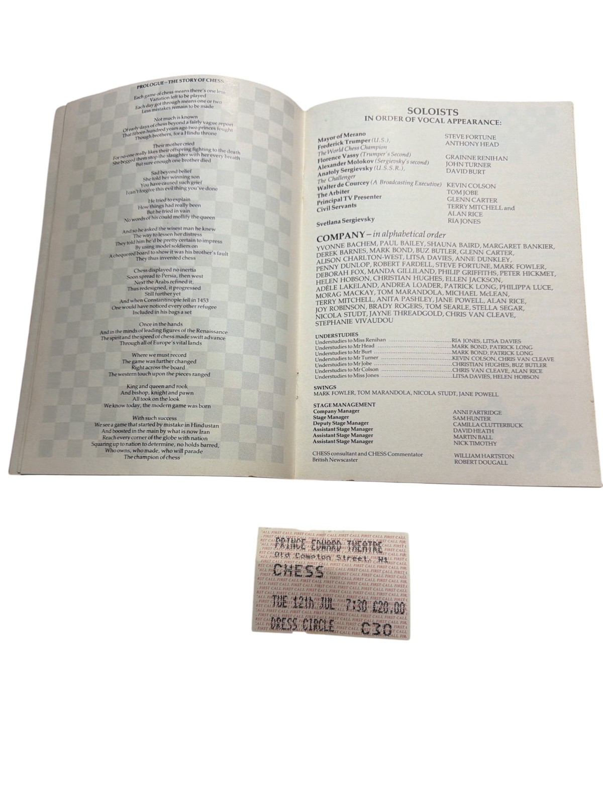 CHESS Musical Program Prince Edward Theatre London + Ticket Rice Andersson