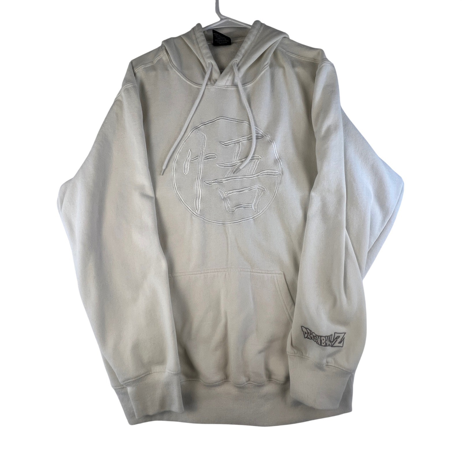 Dragon Ball Z Goku Kanji Embroidered Hoodie Cream XL Anime Manga NWOT
