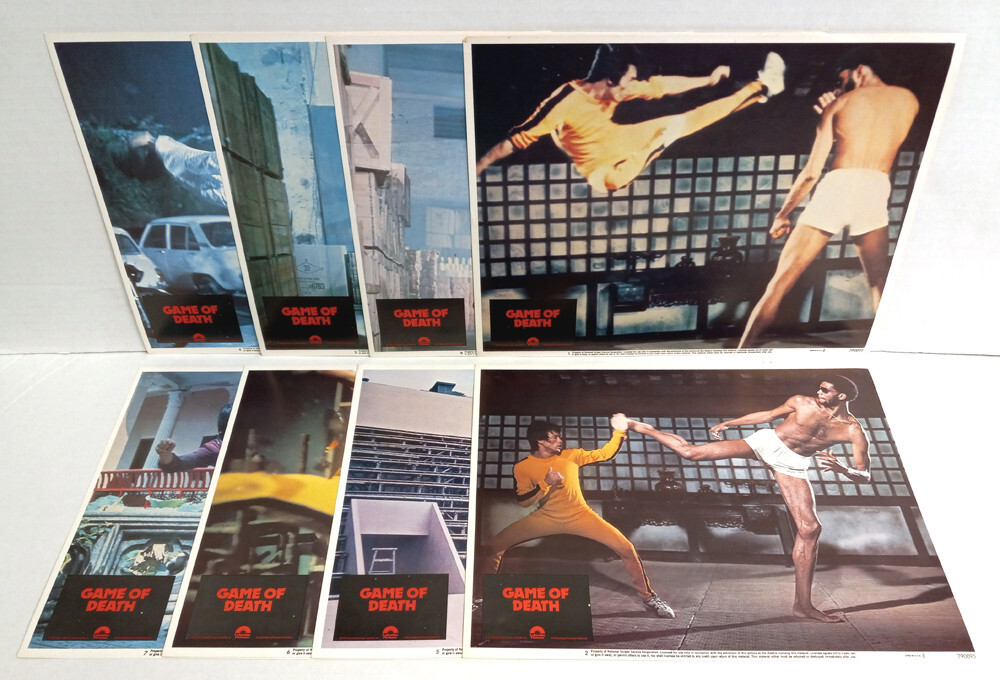 BRUCE LEE GAME OF DEATH 1979 COMPLETE SET OF EIGHT 11″ BY 14″ COLOR LOBBY CARDS