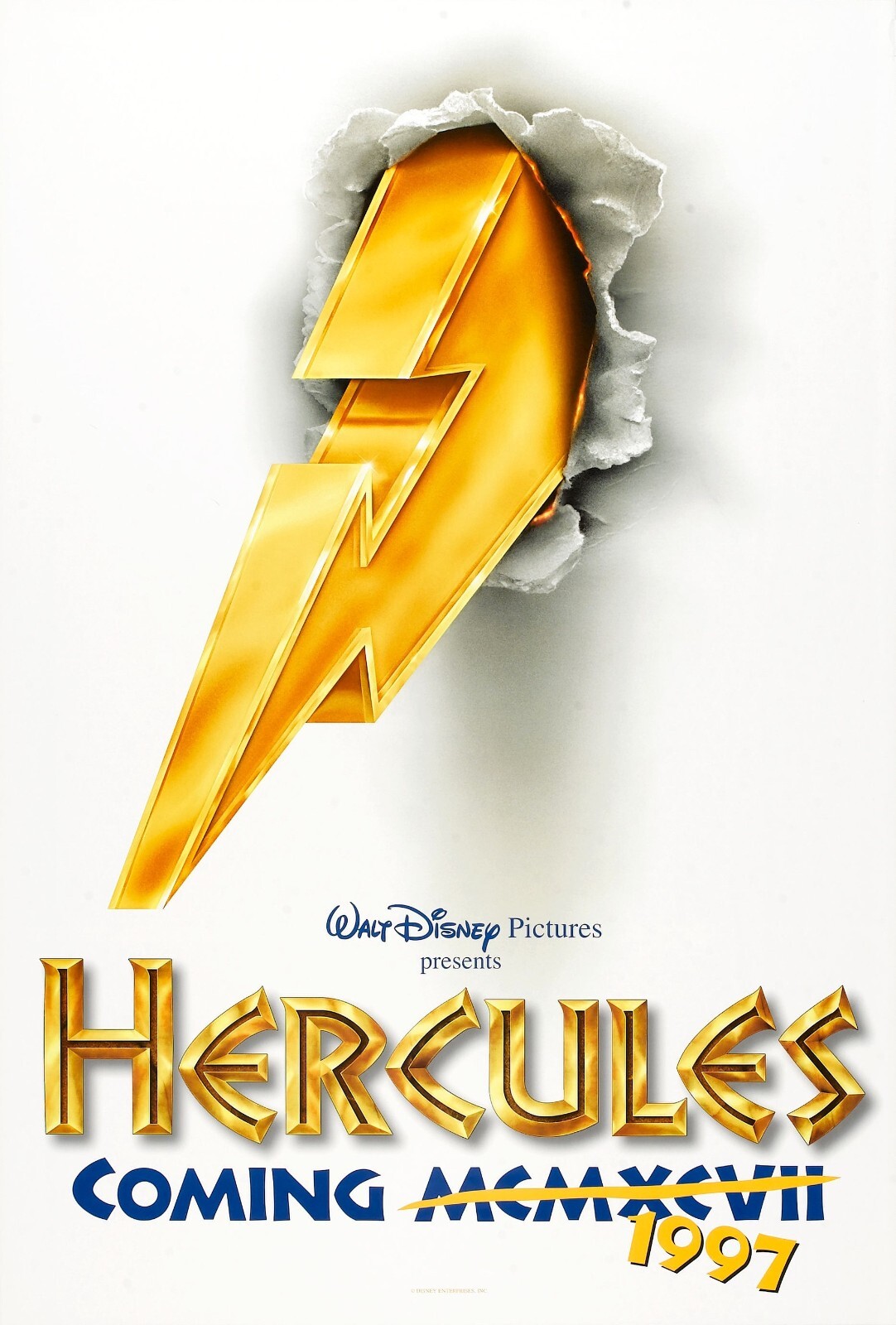 1997 Walt Disneys Hercules Movie Poster 11X17 Tate Donavan Zeus Hades ⚡🍿