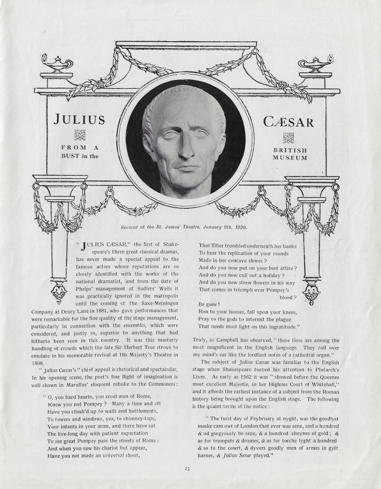 Henry Ainley “JULIUS CAESAR” Clifton Boyne 1920 London “PLAY” Pictorial Magazine