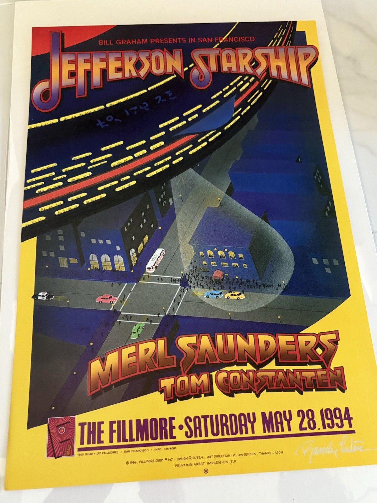 1994 “Bill Graham” Hand Signed by Randy Tuten-Jefferson Starship