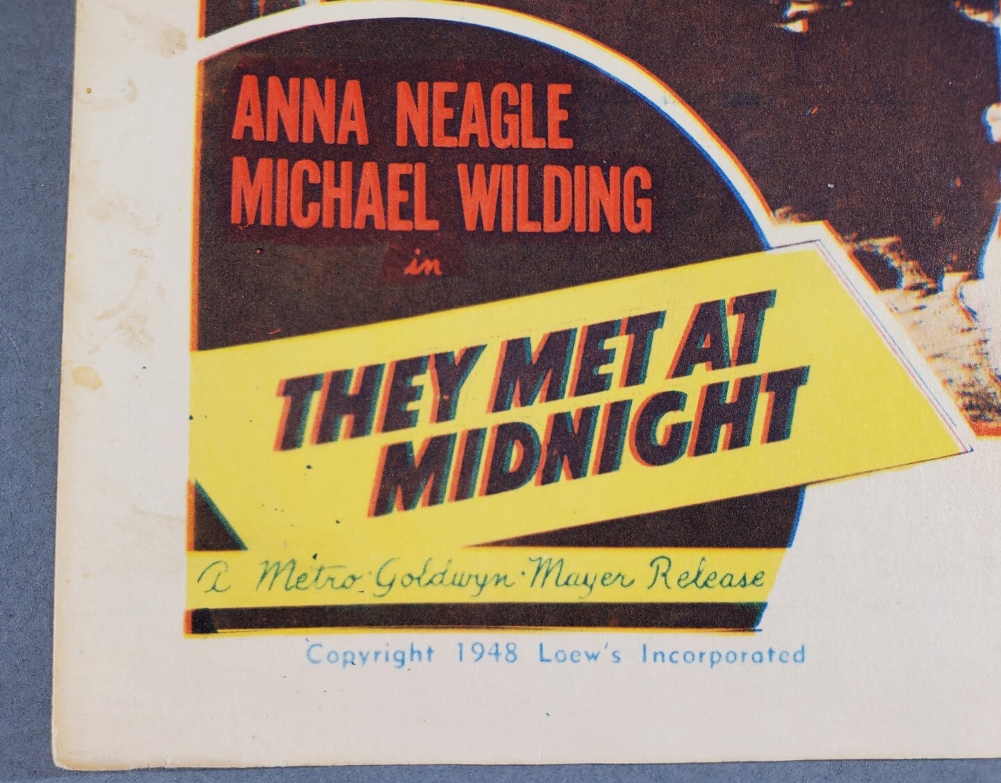 1948 COLOR MOVIE LOBBY CARD “THEY MET AT MIDNIGHT” ANNA NEAGLE, STRANDED