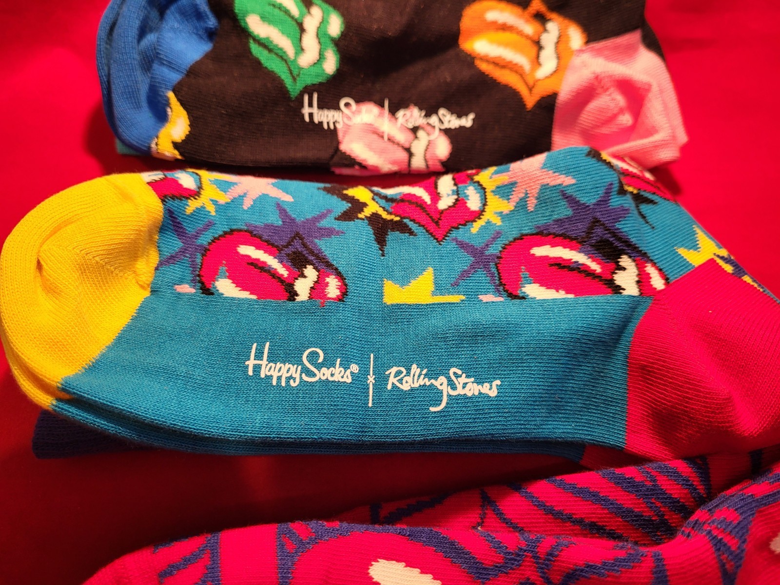 Happy Socks Rolling Stones 3 Pairs Rock & Roll Sock Size 8-12 +Happy Socks Patch