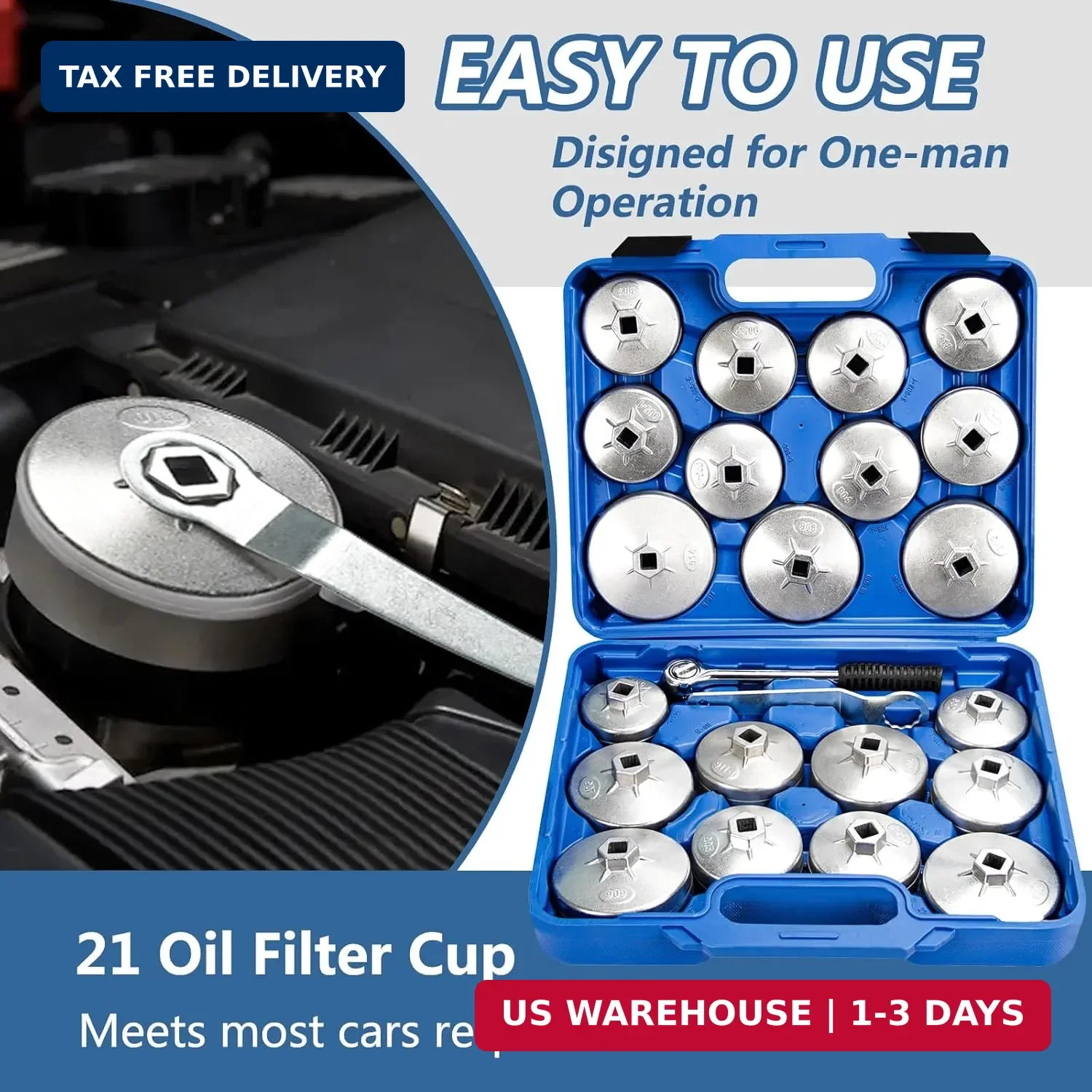 Oil Filter Wrench Set 23pcs Aluminum Alloy Cup Oil Filter Type Wrench Socket Rem