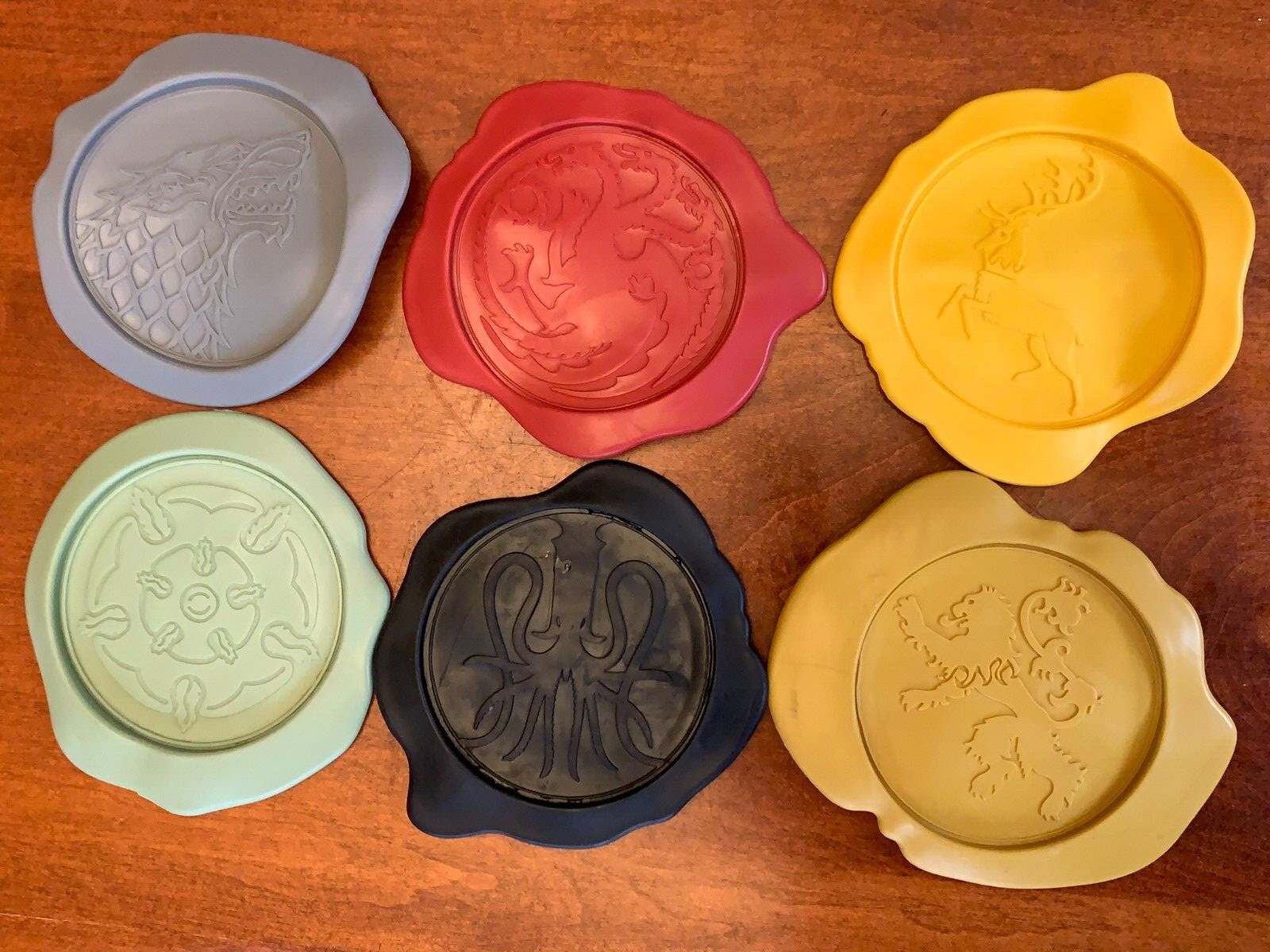 Game of Thrones Set of 6 House Sigils Wax Seal Coasters Targaryen Stark Greyjoy