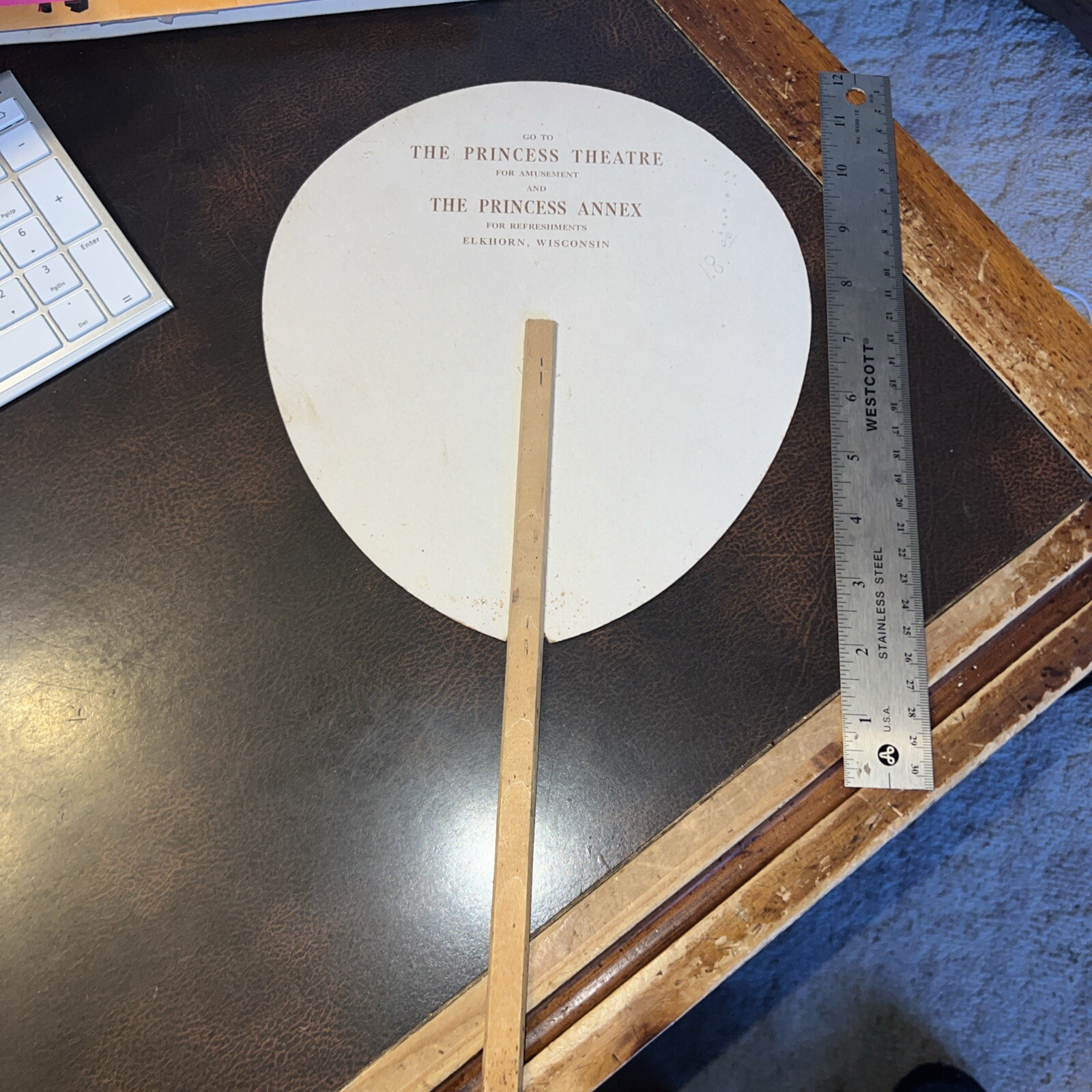 Vintage 1900s Advertising Hand Fan Princess Theatre & Annex Elkhorn Wisconsin