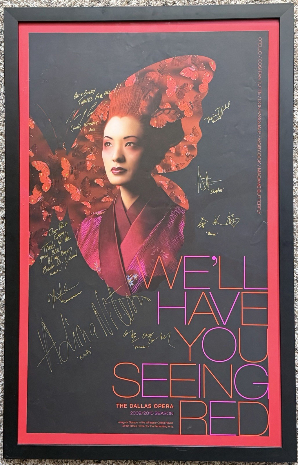 Very Rare 2010 Madame Butterfly Dallas Theater Cast Hand-Signed Poster In Frame