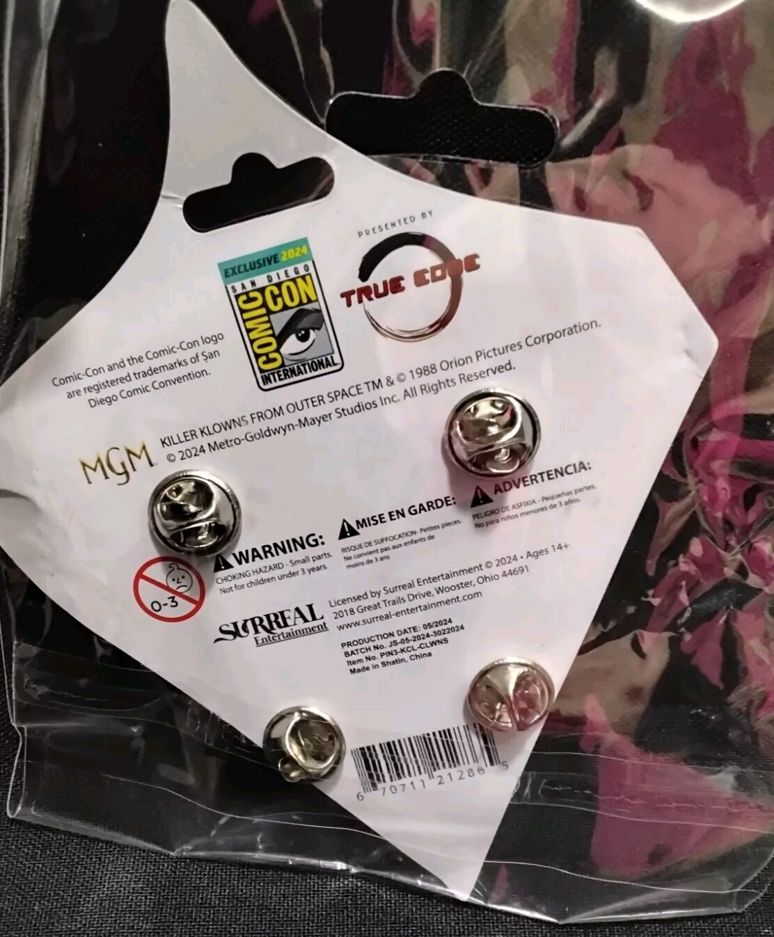 Killer Klowns From Outer Space SDCC 24 Exc 3 Enamel Pin Set LE 1000 New