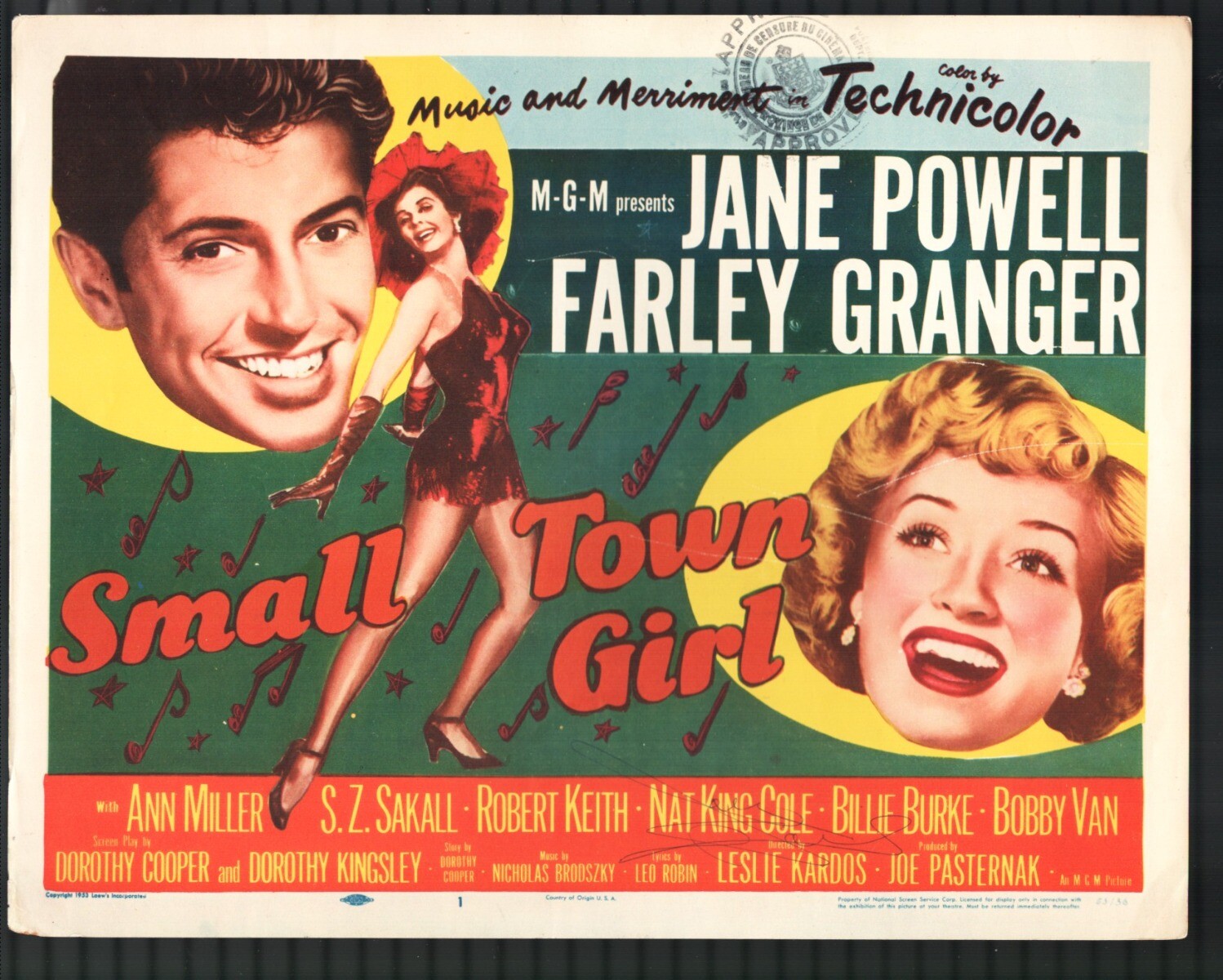 Lobby Card: Small Town Girl 11″x14″ Title Lobby Card #1 Jane Powell Farley Gr…