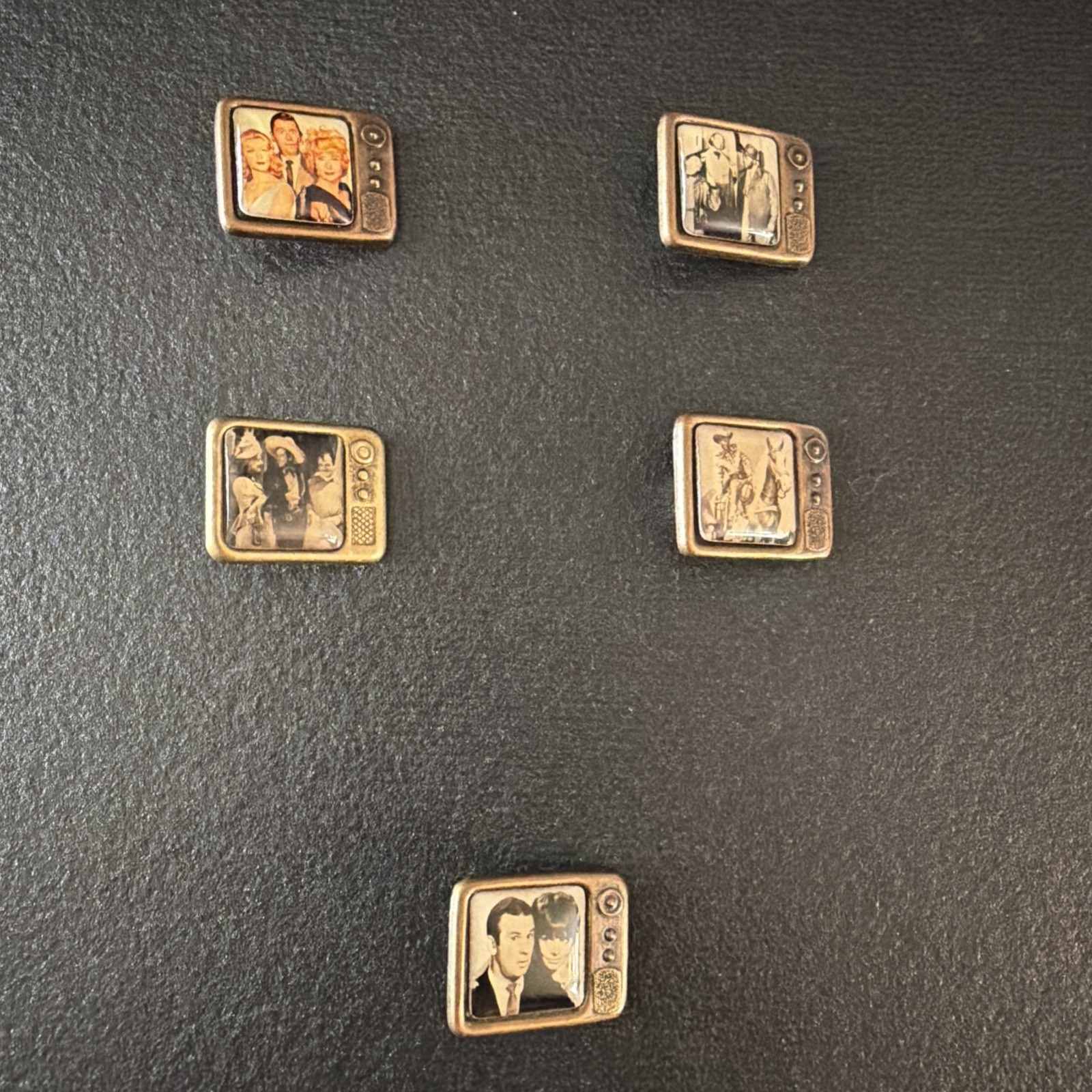 Lot of 5 Vintage Television Scene Collectible Pins TV Set Design Classic Images