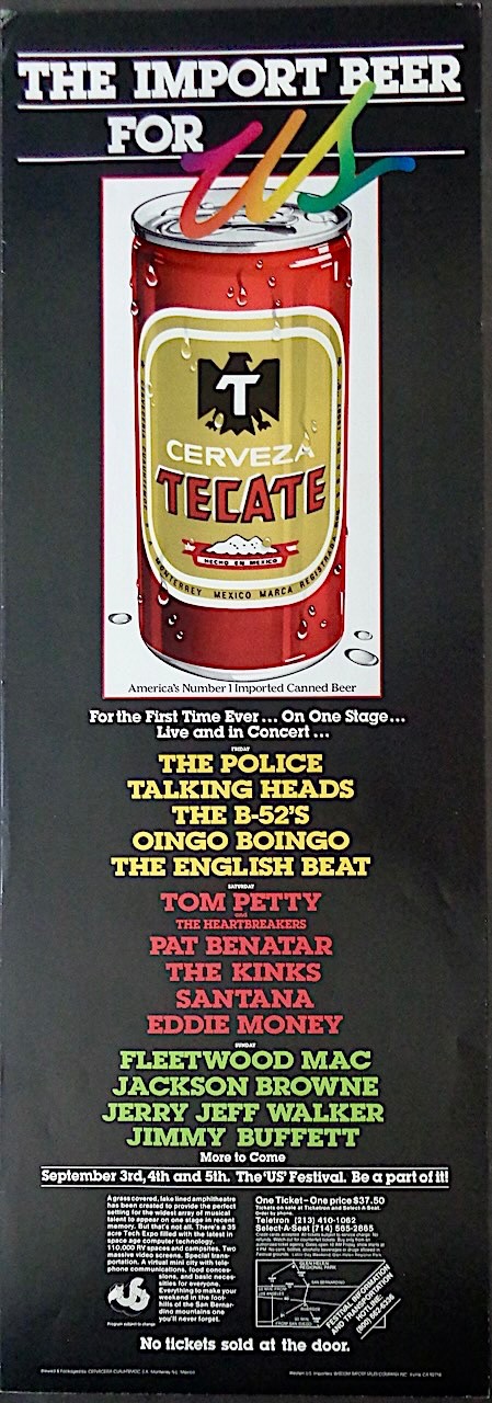 US FESTIVAL 1982 concert poster POLICE TALKING HEADS TOM PETTY 11×31.5 RARE