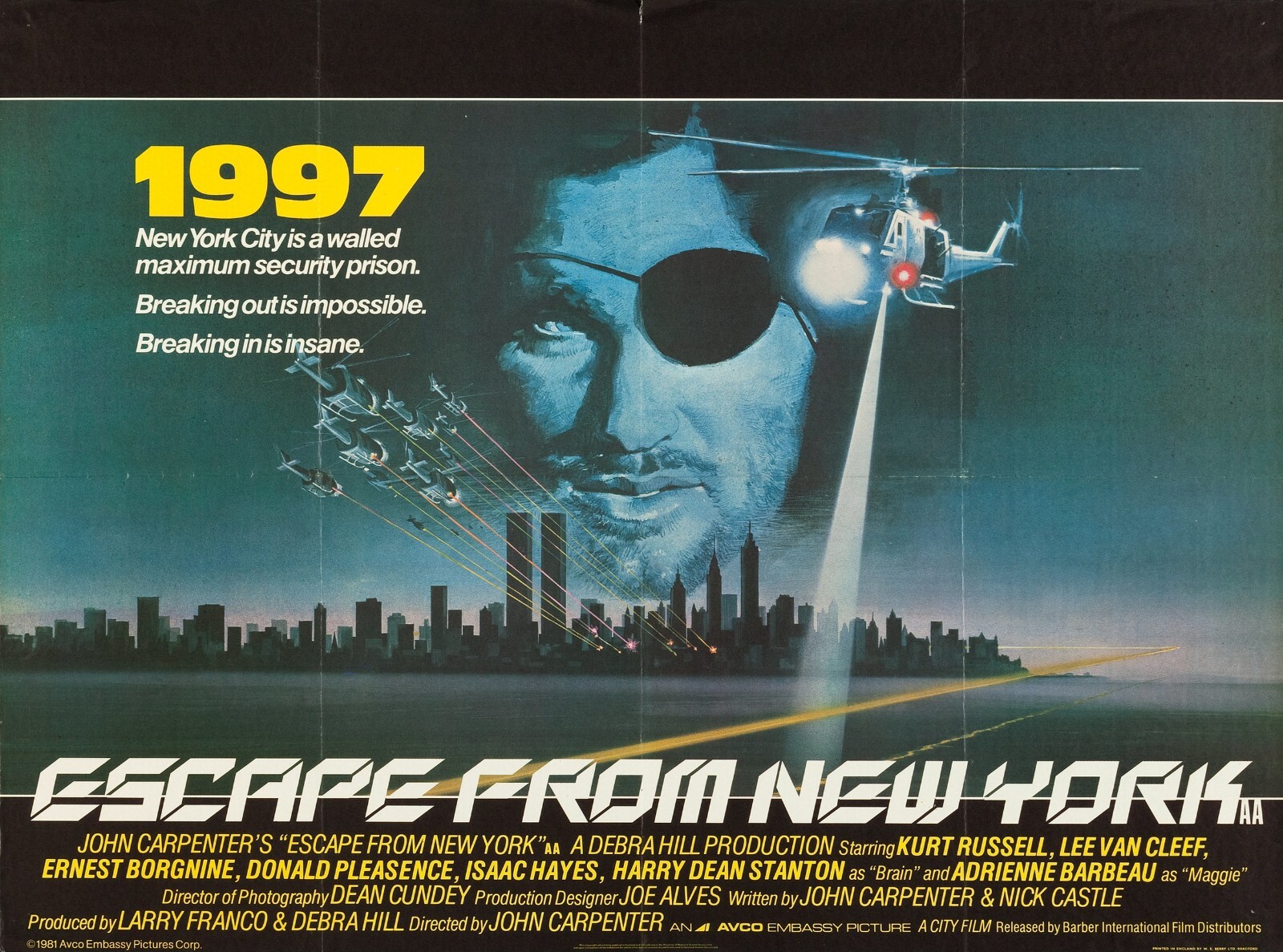 1981 Escape From New York Movie Poster 16X11 Kurt Russell Snake Isaac Hayes 🗽🍿