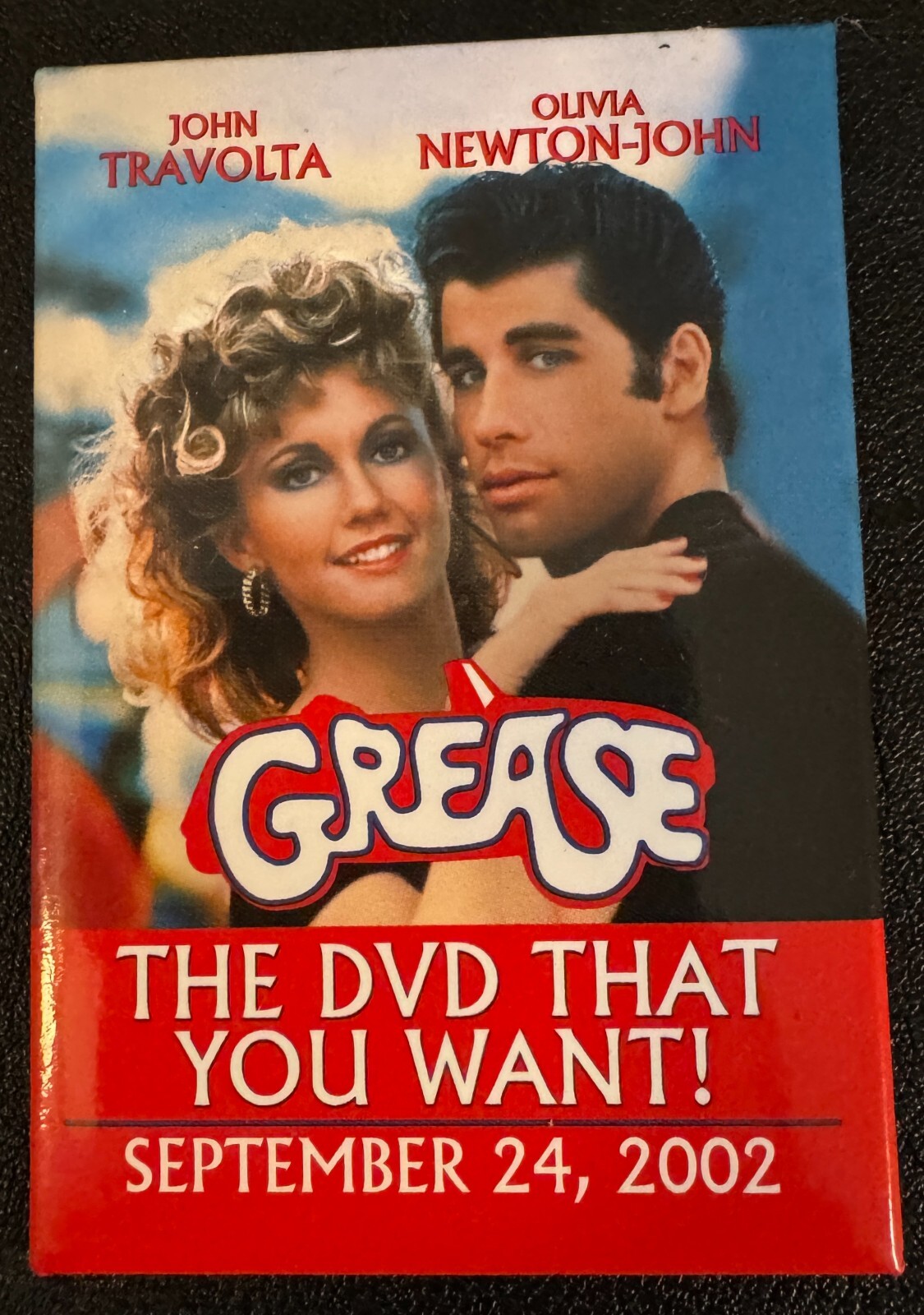 GREASE DVD Release Promotional Pin Button – 2002 – John Travolta – New Condition