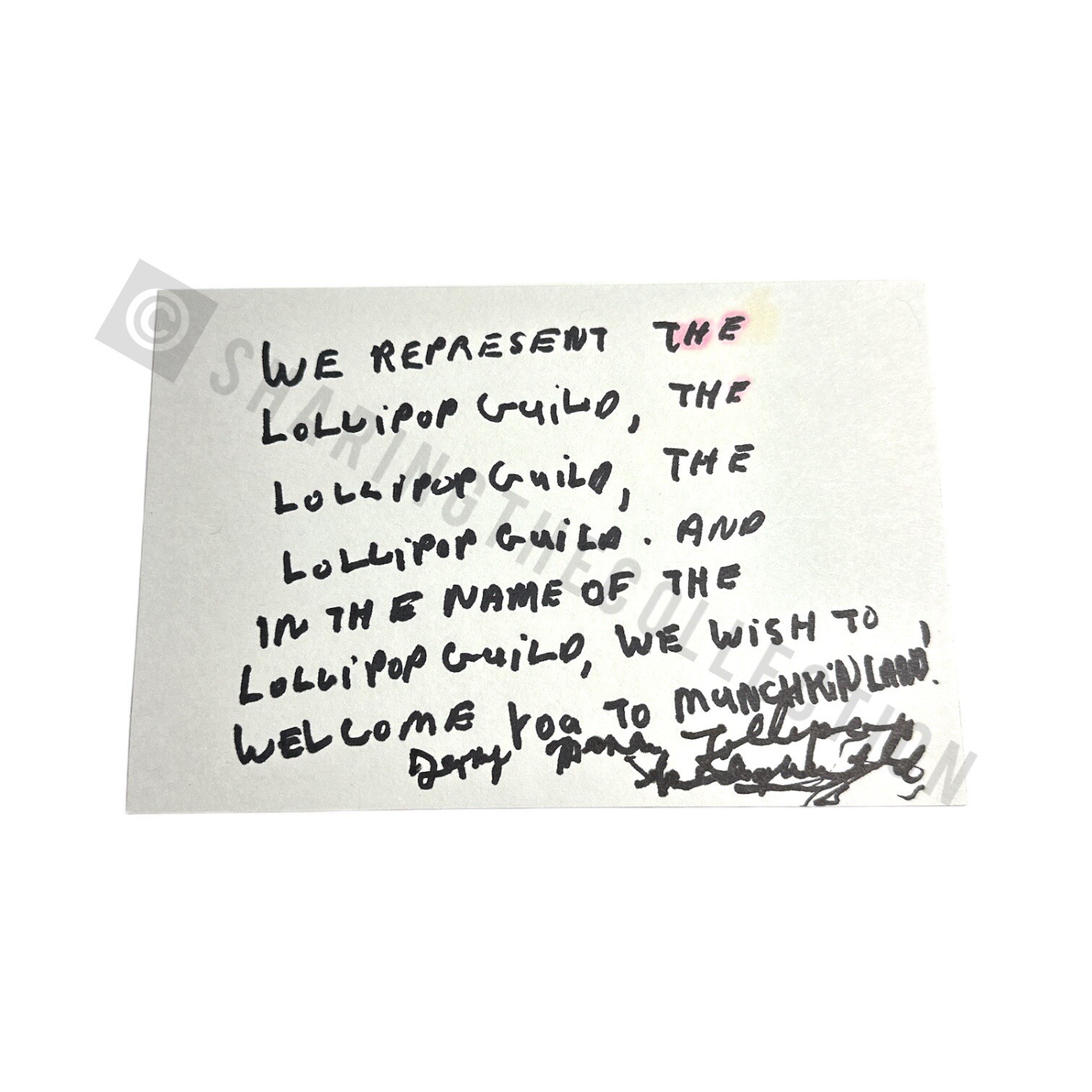 Jerry Maren (d. 2018) Autograph Signed 4×6 Wizard of Oz Handwritten Song Lyrics!