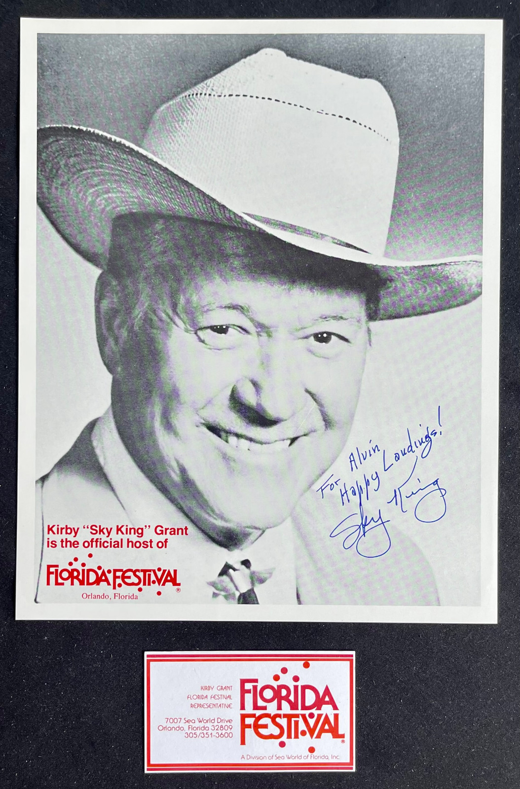 Kirby Sky King Grant Inscribed Signed Autograph 8×10 Paper Photo & Business Card
